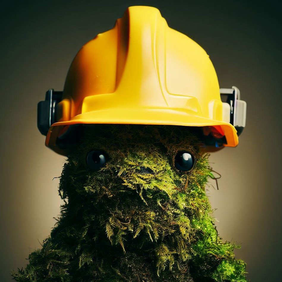 A moss monster taking safety very seriously