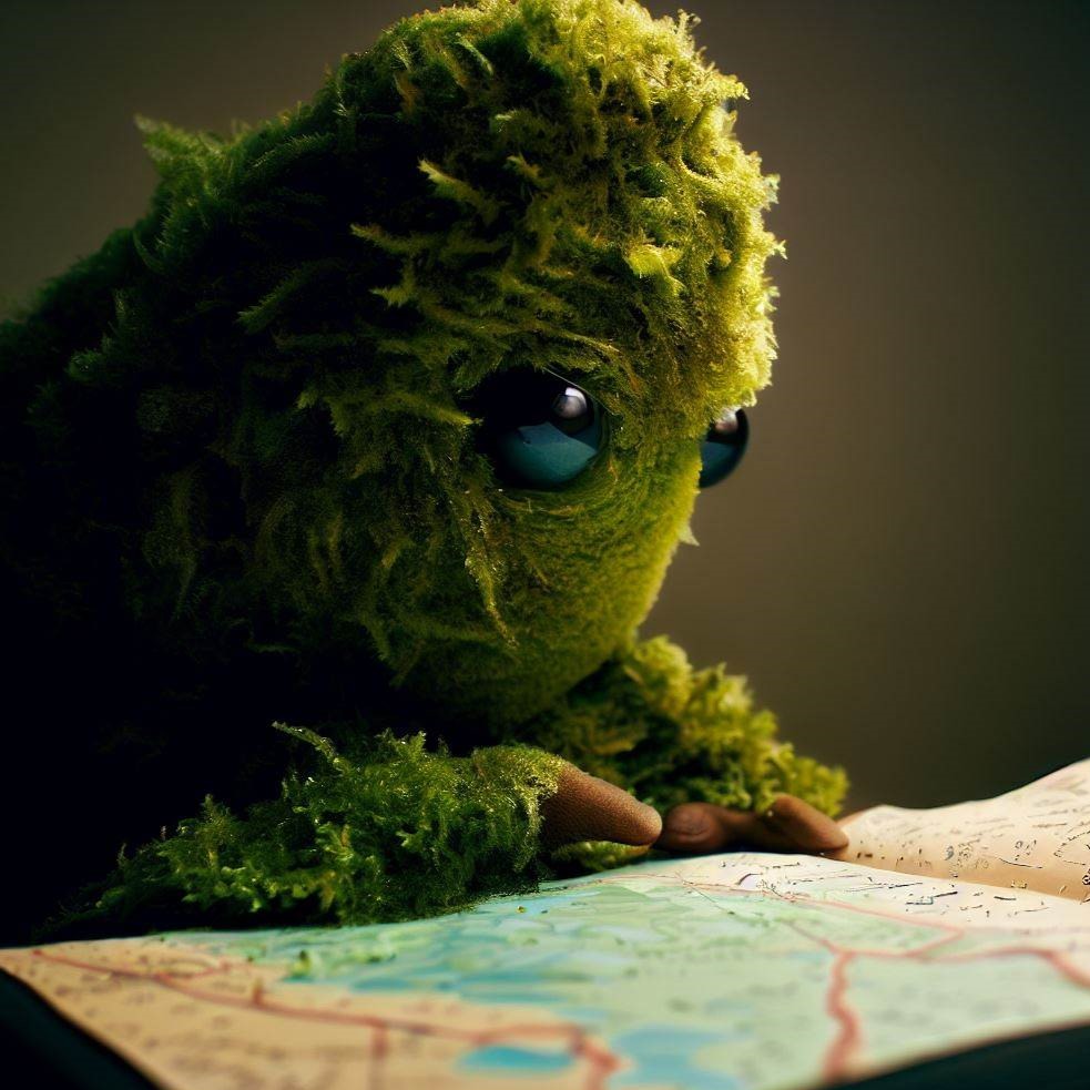 A moss monster trying to understand a map of Victoria